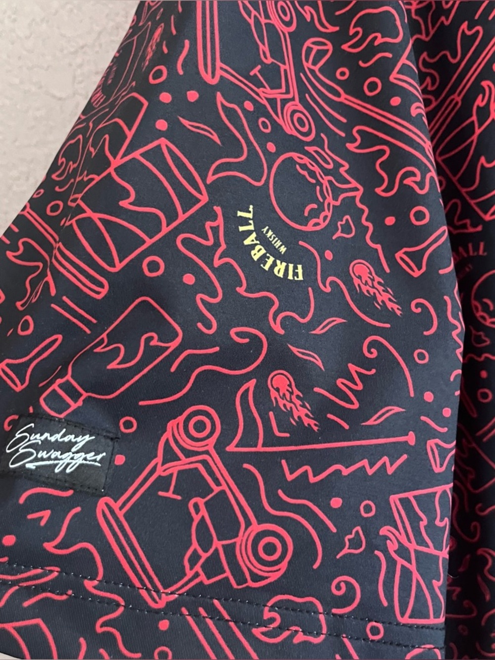 Sunday Swagger Fireball Blaze Golf Polo Men's 2XL Fireball Whisky Red Black - Picture 6 of 13